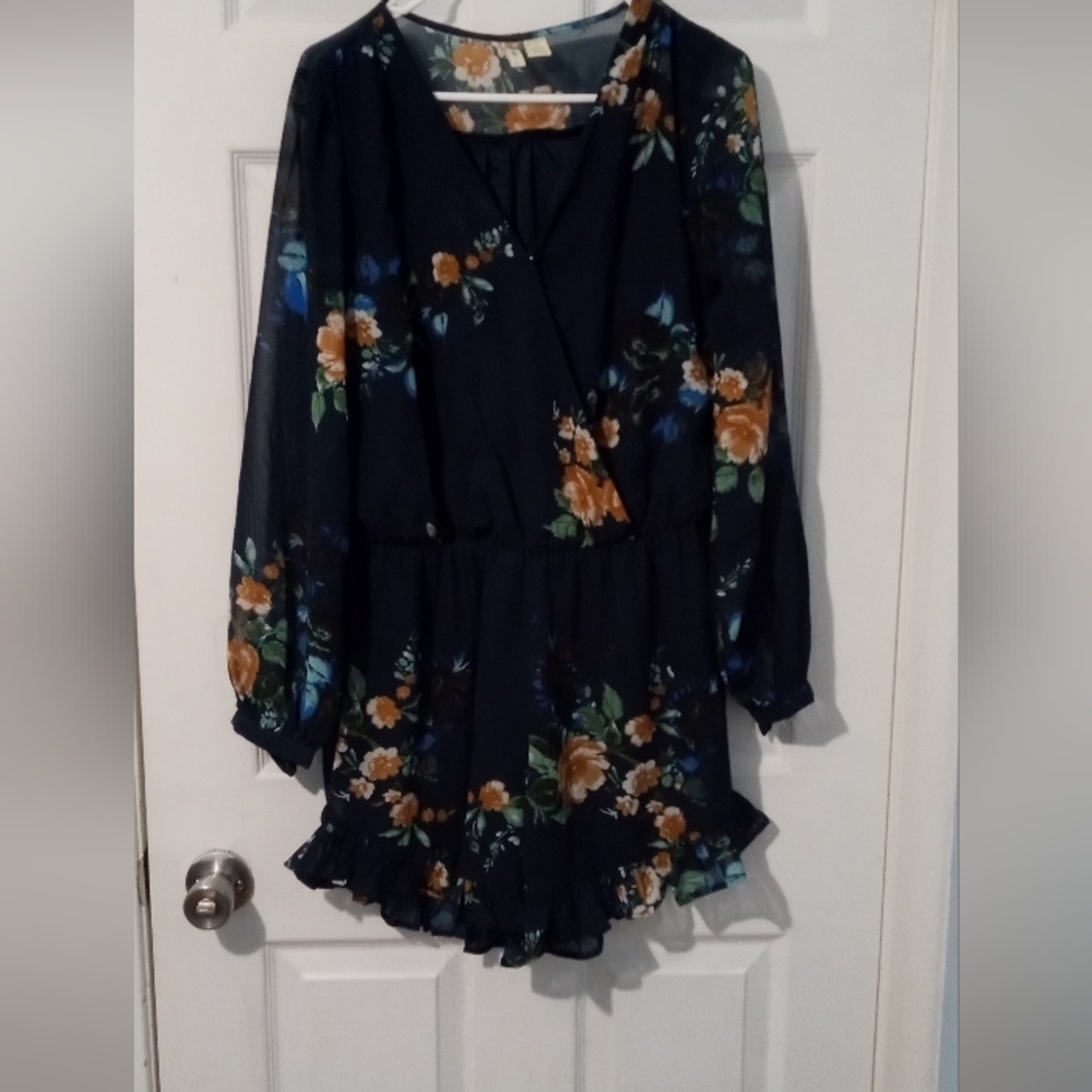 Japna Orange and Blue Jumpsuit with Flowy Long Sleeves